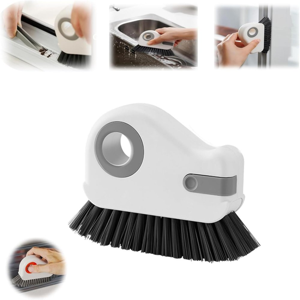 2 in 1 Groove Cleaning Brush Window Track Cleaning Tools, Multipurpose Hard Bristle Crevice Cleaning Brush with Hidden Scraper, Sliding Door Track Cleaner (Gray)
