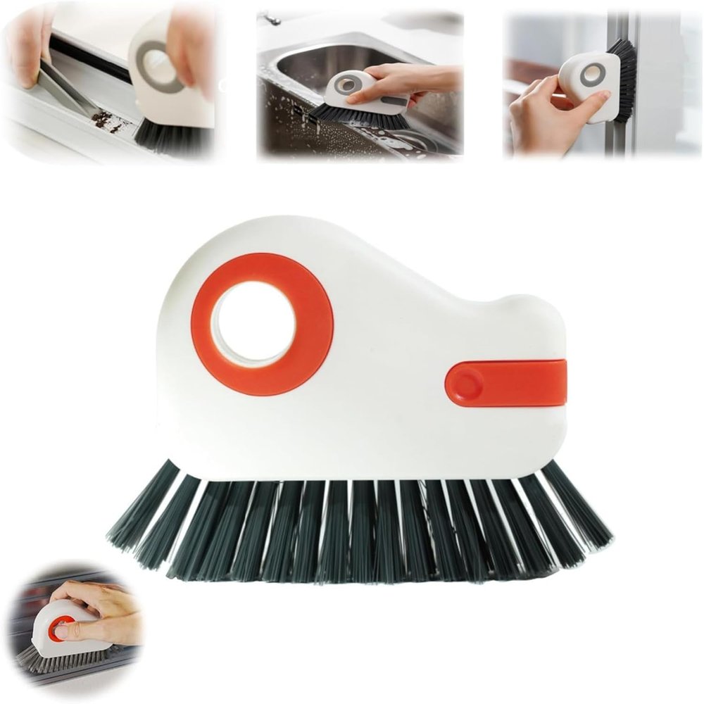 2 in 1 Groove Cleaning Brush Window Track Cleaning Tools, Multipurpose Hard Bristle Crevice Cleaning Brush with Hidden Scraper, Sliding Door Track Cleaner (Orange)