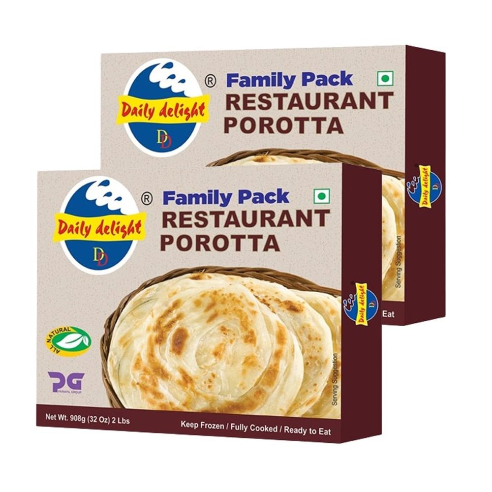 Daily Delight Family Pack Restaurant Porotta - 908g, Authentic, Flaky, Indian Flatbread - Ready to Heat & Serve - Perfect for Home Meals and Parties (Pack of 2)