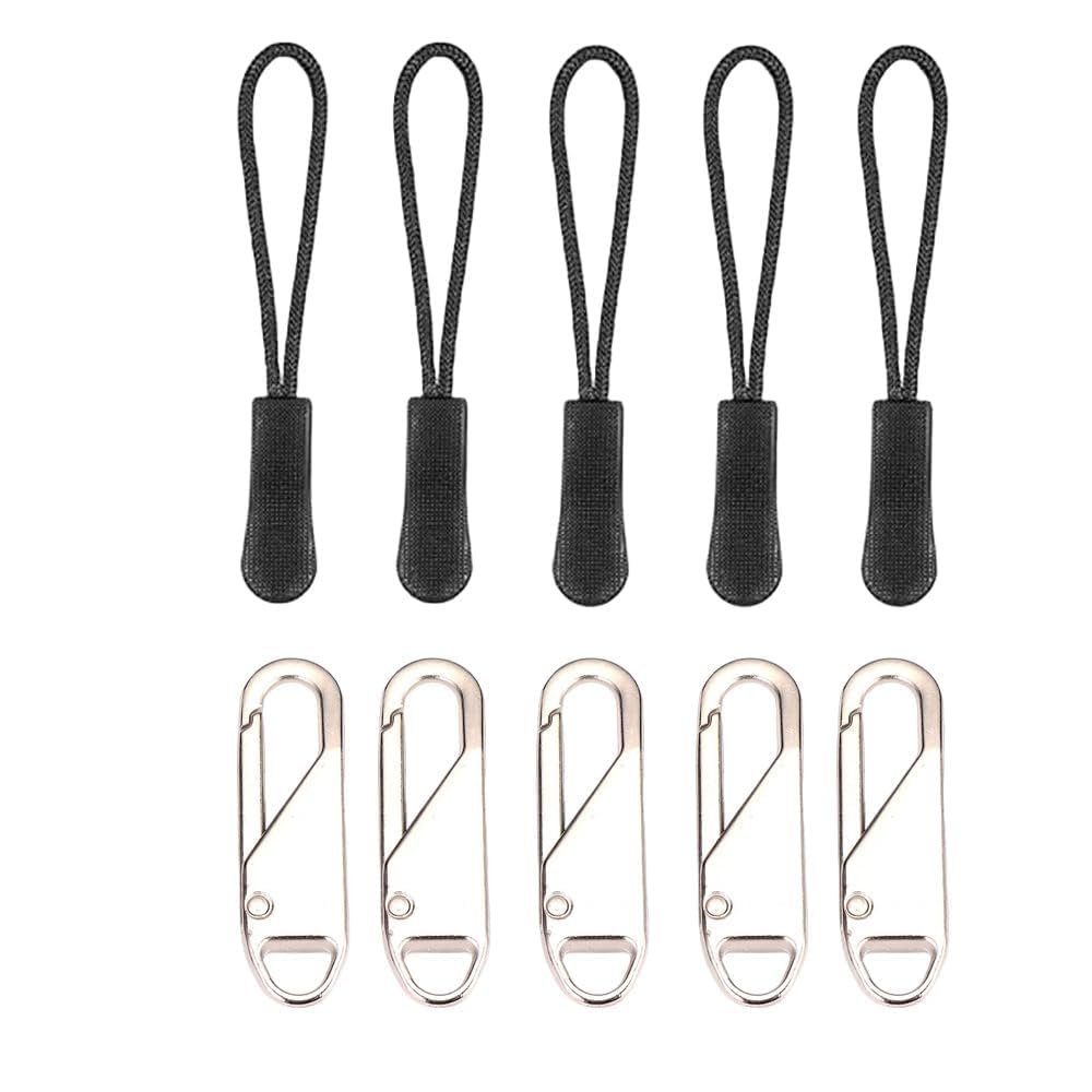 10pcs Zip Puller with Pull Rope Fix Zip Puller Slider Repair Replacement KitBackpack Pack Straps AccessoriesSuitable for Zipper Replacement of Clothing BagsSilver