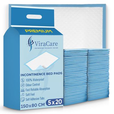 100 x Incontinence Bed Pads | 150x80 cm | Disposable Bed Pads for Incontinence | Extra Large Size | ( 5 Packs of 20 )