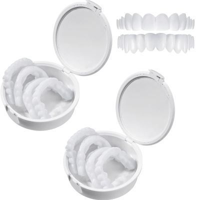 Wttfc False Teeth,Instant Veneers Dentures, 2 Pair Clip in Veneers Teeth, Silicone Fake Snap on Veneers Teeth Top and Bottom for Men and Women