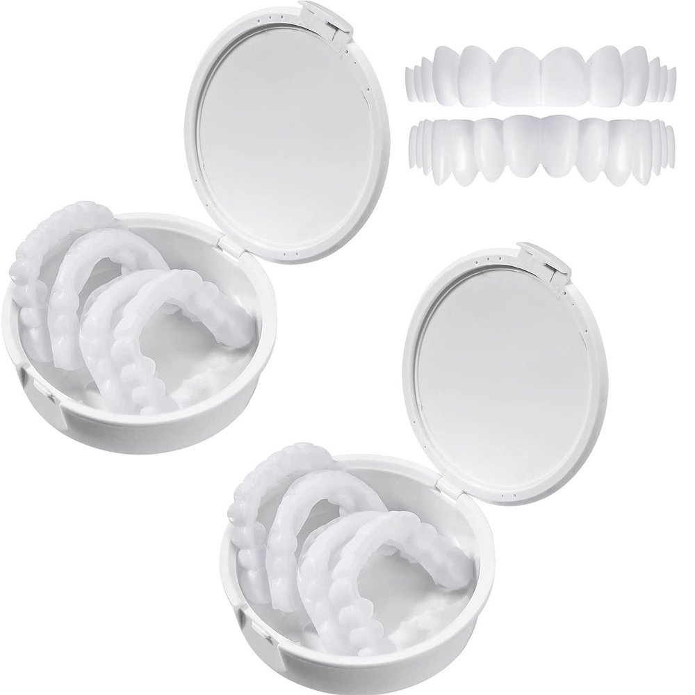 Wttfc False Teeth,Instant Veneers Dentures, 2 Pair Clip in Veneers Teeth, Silicone Fake Snap on Veneers Teeth Top and Bottom for Men and Women