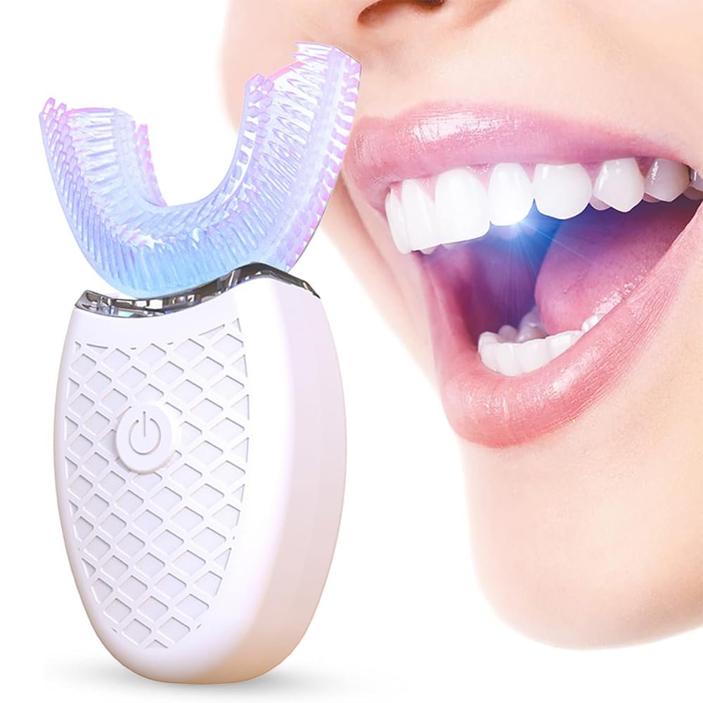 Ultrasonic U Type Electric Toothbrush, 360 Automatic Electric Toothbrush Teeth Whitening Brush Wireless Electric Tooth Clean Brush Adults Electric Lazy Toothbrush (White, One Size)