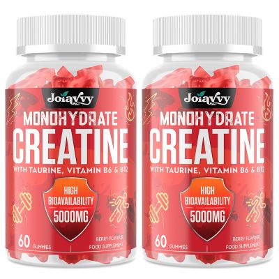 Creatine Monohydrate Gummies 5000mg Per Serving for Men & Women, Enhanced with Taurine & Vitamin B6, Pre -Workout Supplement for Muscle Growth, Strength & Recovery, Berry Flavor, 120 Vegan Gummies