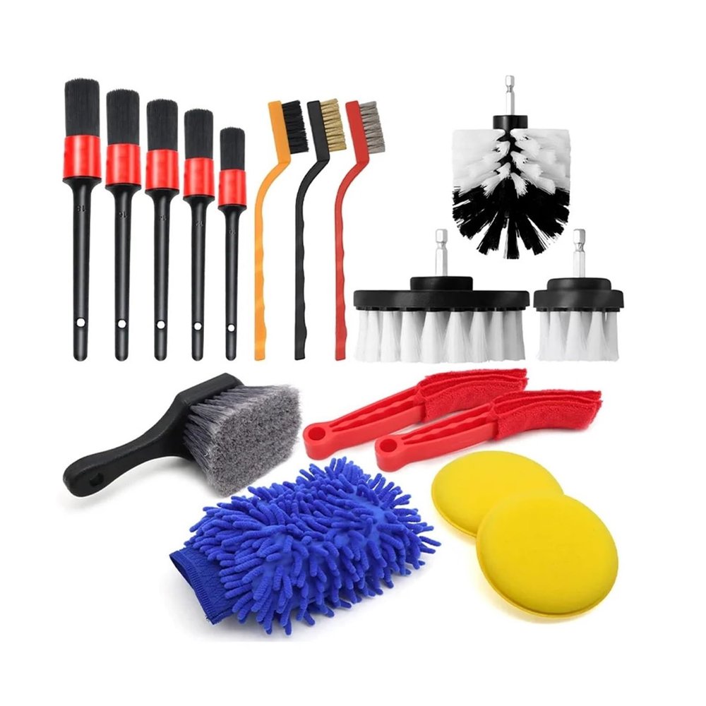 17 Pcs Automotive Detailing Cleaning Brush Set Auto Attachment With Wash Mitt And Tire Brushes For Cleaning Interior Detail