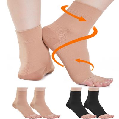 2 Pairs Plantar Fasciitis Compression Socks for Women & Men 20-30 mmHg, Ankle Support for Ligament Damage, Functional Socks for Neuropathy (Black+Beige, 3XL)
