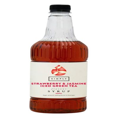 Simply Strawberry & Jasmine Fruit Iced Green Tea Syrup, Vegan, Halal, & Gluten Free Beverage Syrup for Cocktails & Mocktails (1 Litre)