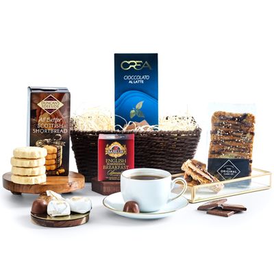 Afternoon Tea Hamper for 2 with Sweet Treats - All Butter Shortbread, Milk Chocolate, White Chocolate Praline, Caramel Flapjack & Tea  Thank You, Birthday Gift Hamper For Her Or Him - by Hay Hampers