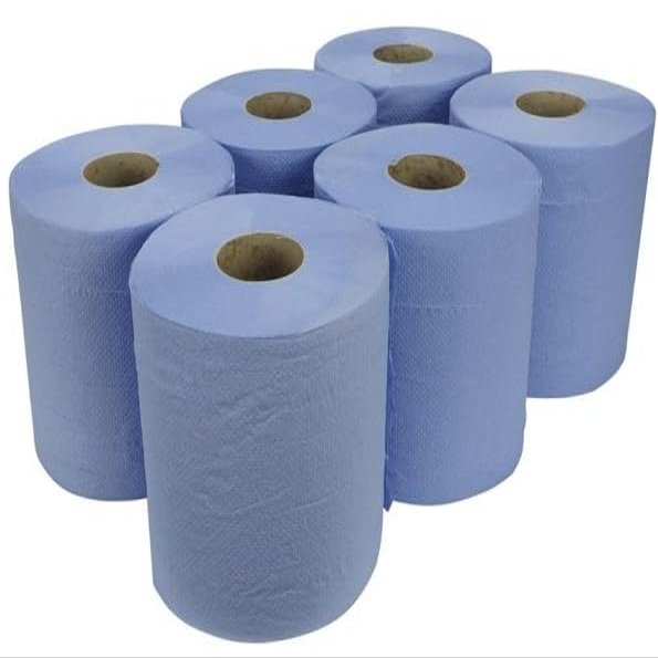 6 X Centrefeed Blue Rolls | 2 Ply Embossed Paper Towels | Strong & Absorbent | 6-Pack | Sustainable & UK Supplier | Perfect for Commercial & Kitchen Use Cleaning Toilet