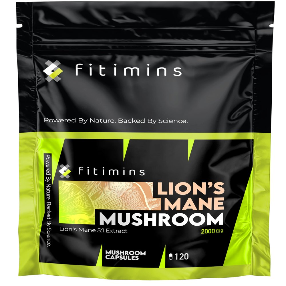 Lions Mane Supplement 2000mg | Lion's Mane Powder Capsules | 5:1 Mushroom Extract | Improve Memory, Focus & Mind | UK Made, Gluten Free & Vegan | 120 Lions Mane Capsules | 4 Month Supply | Fitimins