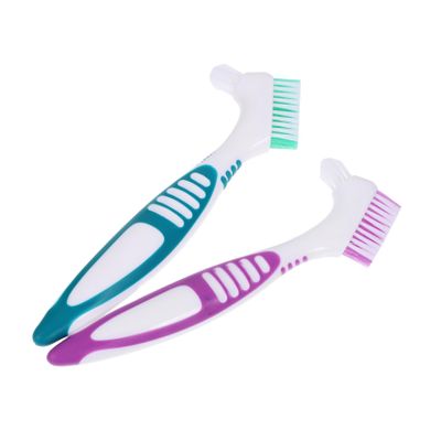 Hoement Double Sided Denture Toothbrush Dual Heads Denture Brush 2Pcs Soft Bristles Ergonomic Handle Portable Travel Use at Home