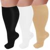 3 Pairs Plus Size Compression Socks for Women and Men Wide Calf 20-30mmhg Extra Large Knee High Support for Circulation, 04-black/Gray/Nude, 4XL view 1