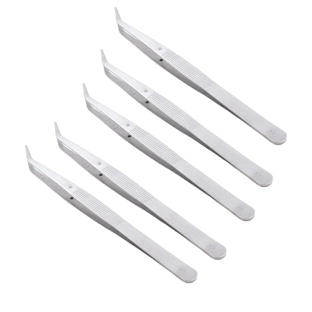 Akozon 5pcs Curved Stainless Steel Tweezer Set - Hand Repair Tools for Sewing Machine