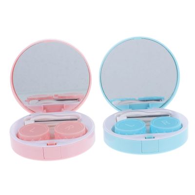 Hoement 2sets Portable Cases Leak Household Organizer Stylish Transparent Contacts Holder Green and Pink for Travel and Daily Use