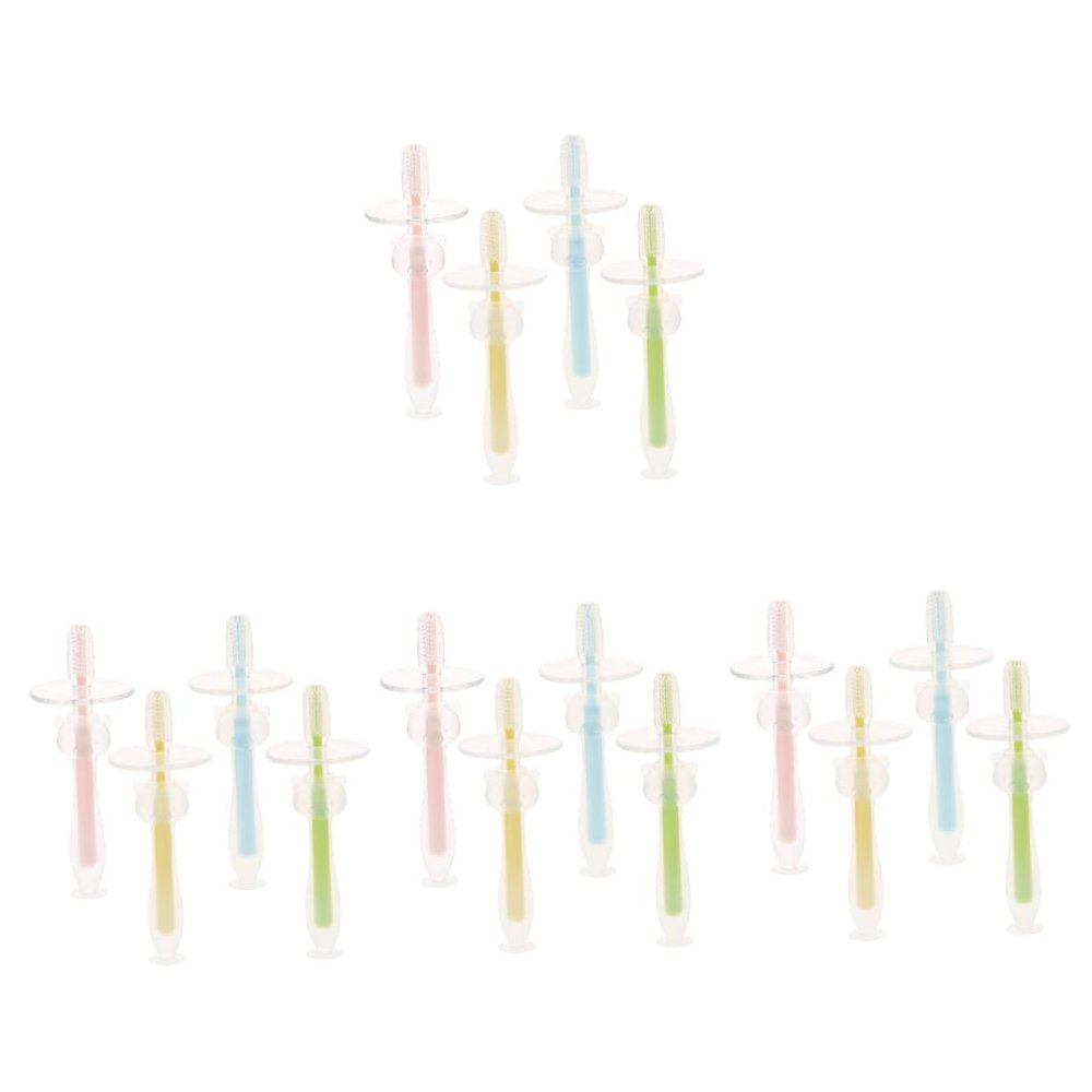 Didiseaon 16pcs Silicone Toothbrushes for Boy Girl Months and Toddlers Years Training Toothbrush Suction Base for First Brushing