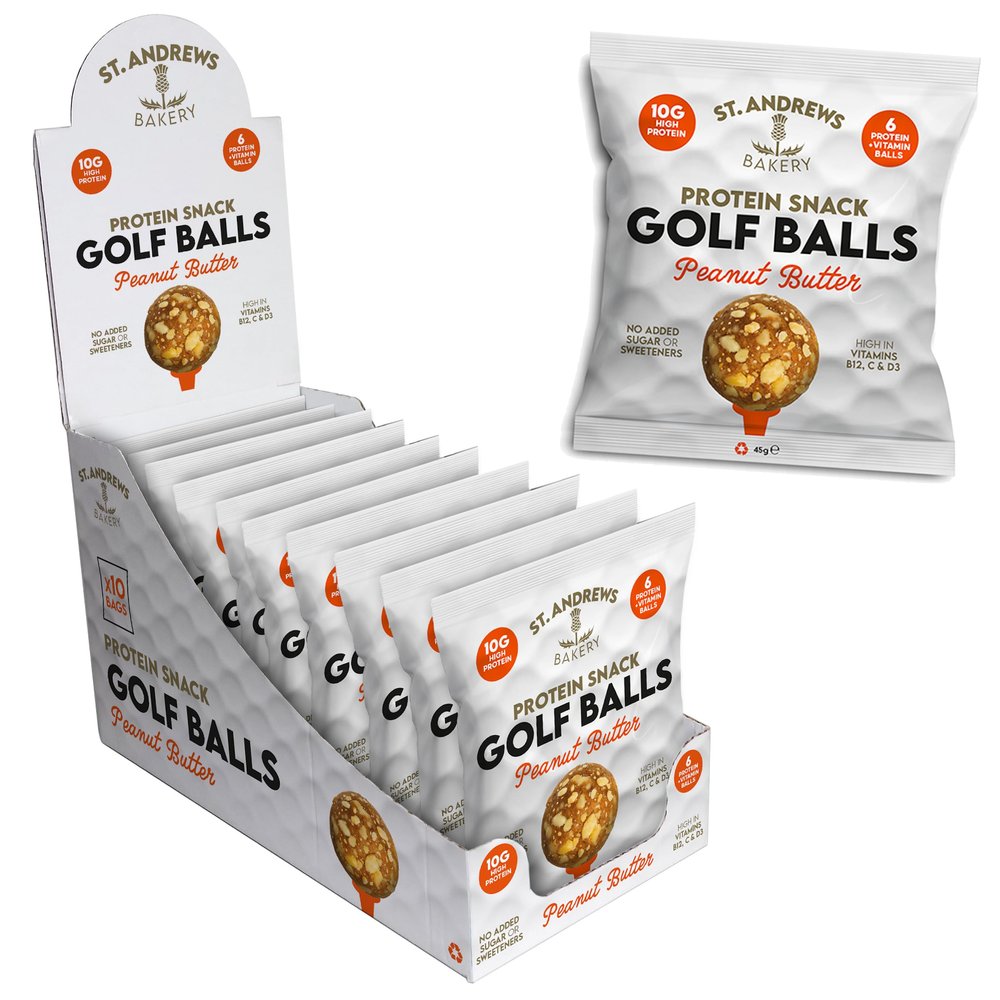 St. Andrews Bakery Golf Balls  Peanut Butter  10 Pack  Protein Snacks  Gluten Free  High Fibre  Golf Snacks  10 x 45g