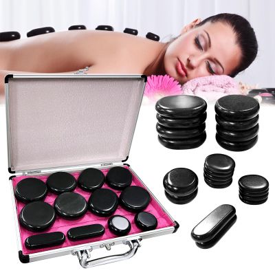21pcs Hot Stones Massage Kit with Heater, Portable Electric Hot Stones Set with Heating Box, Hot Massage Stones Made of Basalt, for Massage, Relaxation, SPA