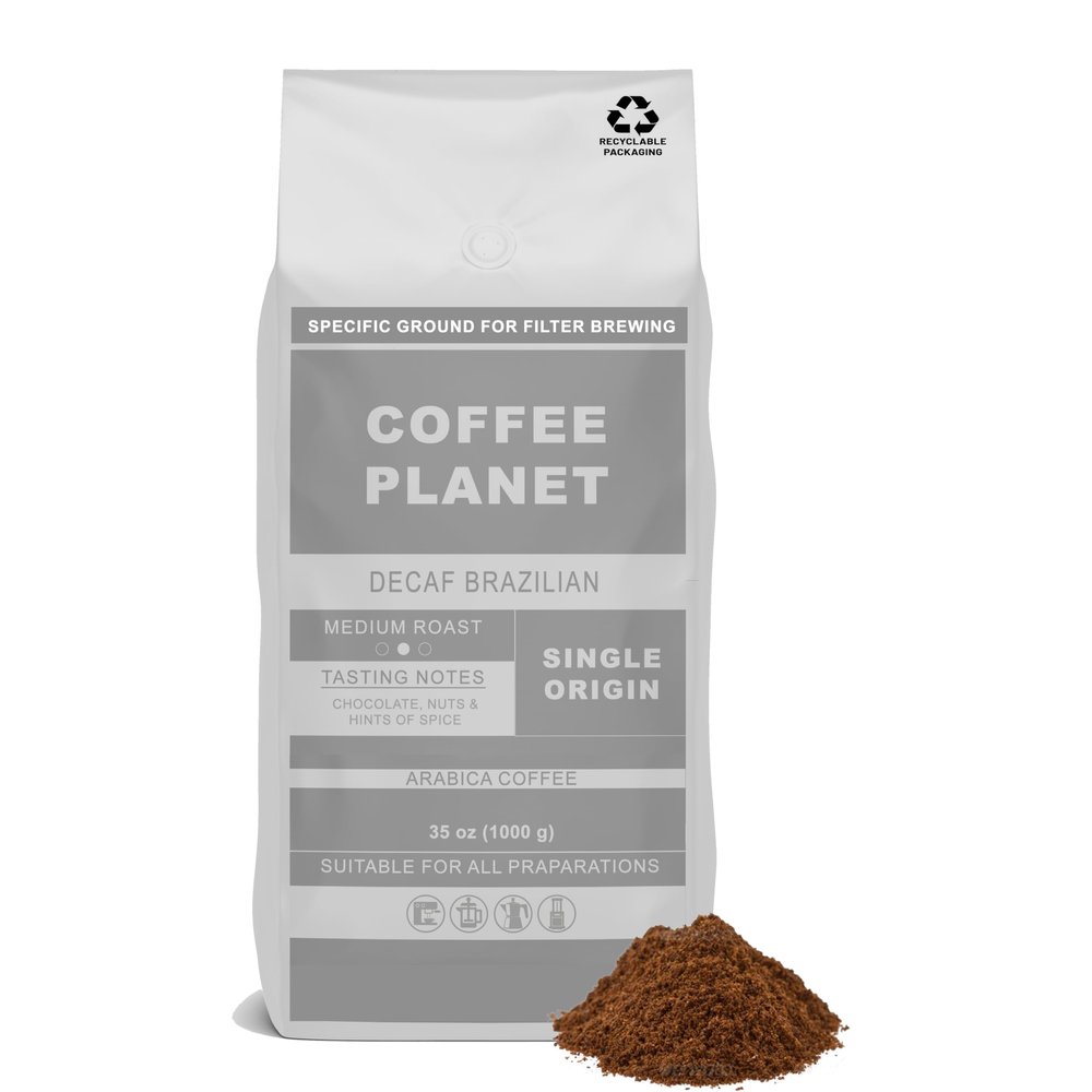 CoffeePlanet | Decaf Brazilian Filter Coffee - 1kg | Medium Roast | Made from Arabica Coffee Beans | Rich Flavoured