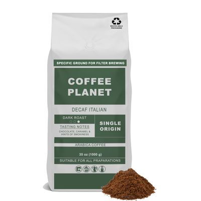 CoffeePlanet | Italian Decaf Filter Coffee - 1kg | Dark Roast | Made from Arabica Coffee Beans | Rich Flavoured