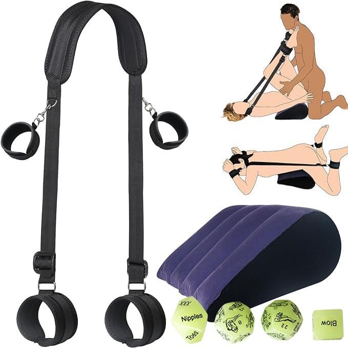 3 in 1 Wedge Pillow Inflatable Cushion,Portable Pillow,Sex Things for Couples Kinky Play Hand Leg Cuffs Strap Set Ankle Wrist Restraints for Couple Under Queen Bed Sweater