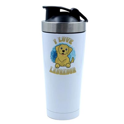 Dog lover Gift, I love Labrador, Animal Lover Gift, Birthday, Christmas, 500ml Aluminium Shaker Bottle for Supplement Shakes - Easy Clean, Durable Cup. (White)