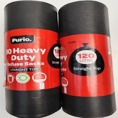 120L Heavy Duty Bin Bags  2 x 10 Sacks  70% Recycled  110cm x 70cm  Straight Top Refuse Sacks for Home & Garden