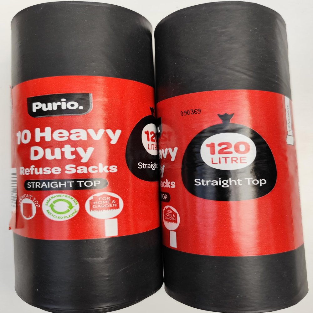 120L Heavy Duty Bin Bags 2 x 10 Sacks 70% Recycled 110cm x 70cm Straight Top Refuse Sacks for Home & Garden