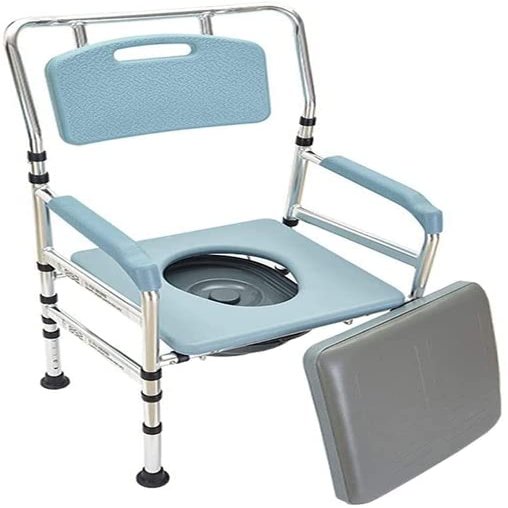 Commode Chair Medical Foldable Bedside Commode with Removable Bucket Portable Camping Toilet Chair with Arm and Back for Seniors Home Medical Toilet Frame with Seat