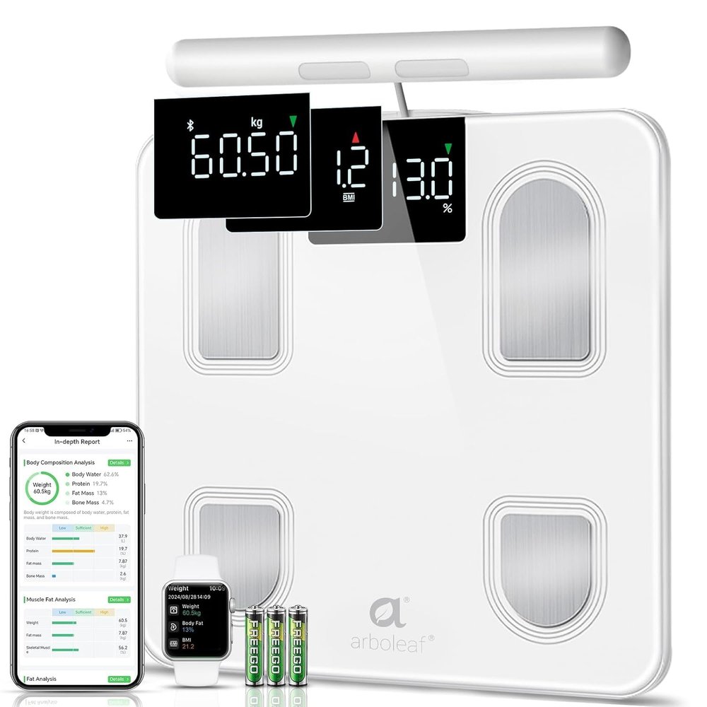 arboleaf Smart Scale for Body Weight and Fat, 8 Electrode Body Composition Scale with Handle, Bluetooth Digital Weight Scale, Body Scanner Scale with 26 Metrics for BMI Muscle Mass, 180kg/400lb