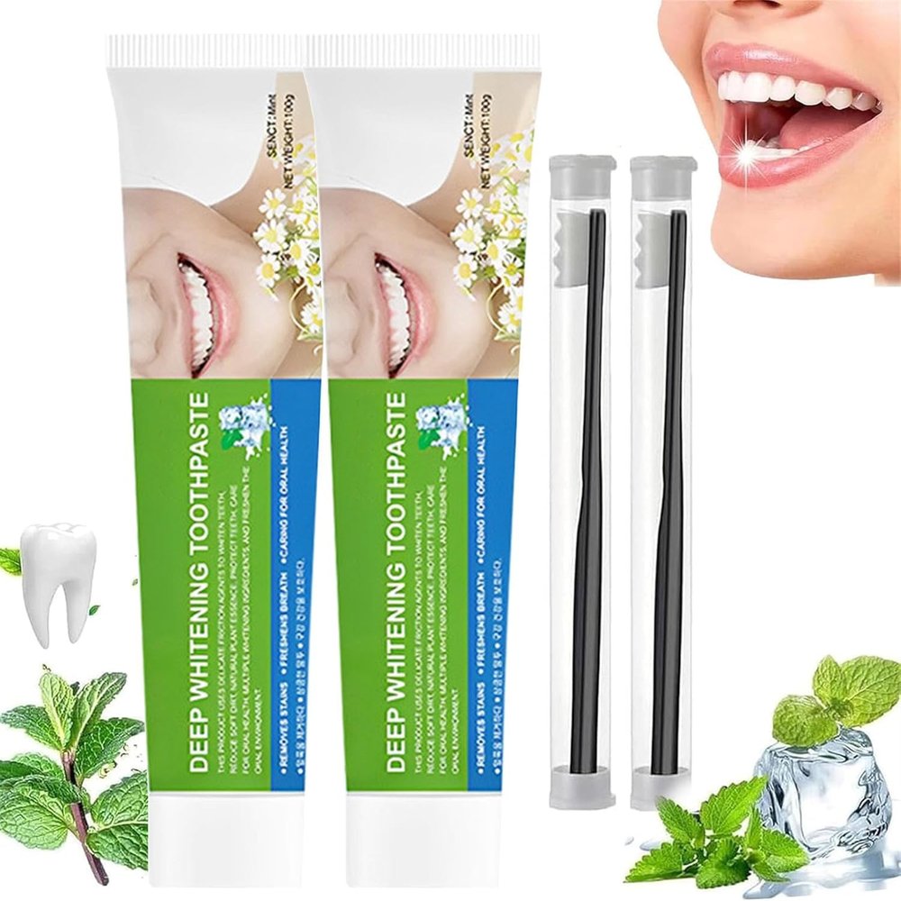 Deep Whitening Toothpaste, Teeth Whitening Toothpaste, Whitening Toothpaste, Whitening Toothpaste Stain Removal, Deep Cleaning, Fresh Breath, 100g (15cm, 2pcs)