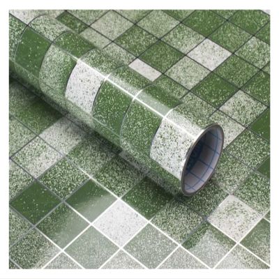 XLLZPX Kitchen Oil-Proof Film Bathroom Waterproof Tiles Wall Sticker Self-Adhesive Kitchen Stove Oil-Proof Fireproof Wallpaper Aluminum Foil Decorative Film(Green,2M x 45CM)