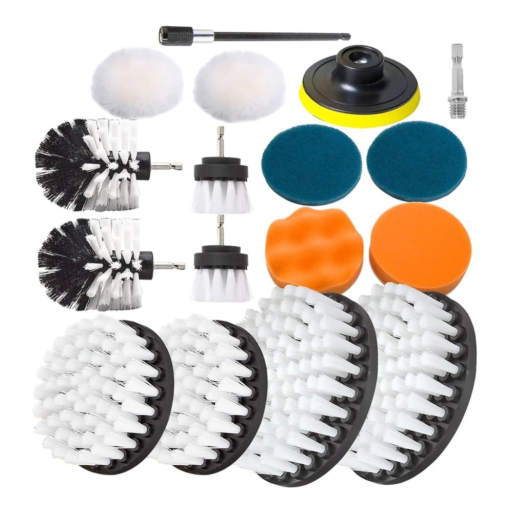 16Pcs Power Scrubber Cleaning Kit Brush Set With Scouring Pad Sponge Extension Attachment For Household And Automotive Cleaning