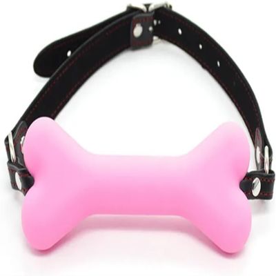 Mouth Gag Ball Silicone Leather Dog Bones Gag Mouth Adjustable Strap Toys Mouth Ball Gagger for Mouth Portable for Women (Pink)