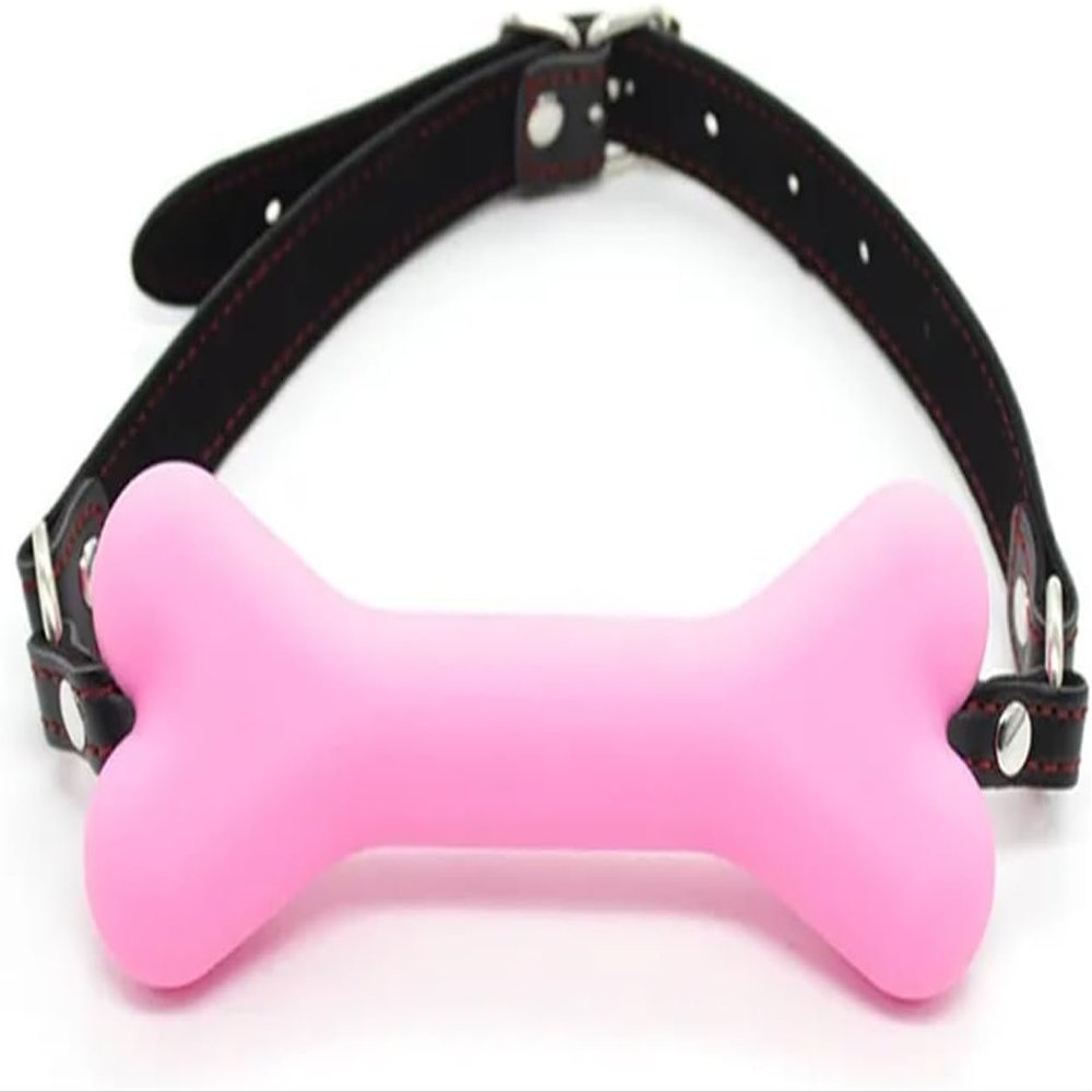 Mouth Gag Ball Silicone Leather Dog Bones Gag Mouth Adjustable Strap Toys Mouth Ball Gagger for Mouth Portable for Women (Pink)