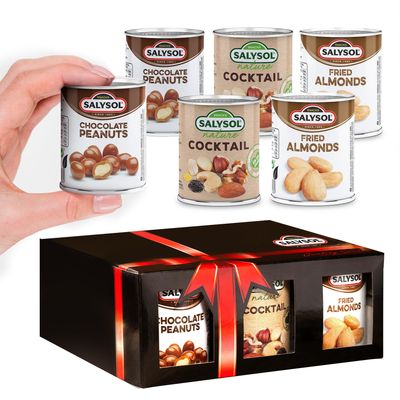 Salysol Snacks Nuts Chocolate Peanuts, Nature Cocktail, Fried Almonds 6x50g Chocolate Gift Box Delicious Natural Nuts Valentine Treat, Thoughtful Gift for Him & Her for Valentine's Day