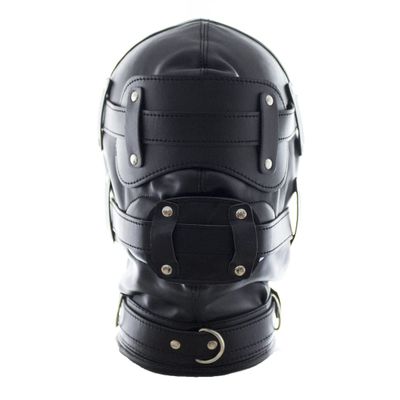 All inclusive Black Leather Head Hood Cosplay Hood Masks Adjustable Halloween Soft Face Masks