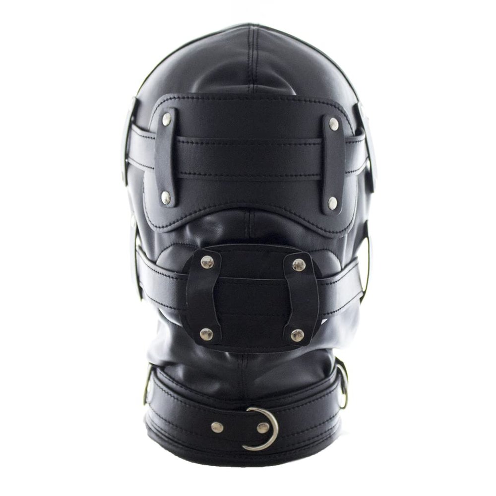 All inclusive Black Leather Head Hood Cosplay Hood Masks Adjustable Halloween Soft Face Masks