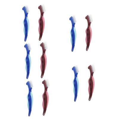 Healvian 10pcs Denture Cleaning Brush Dual Heads Soft Bristle Denture Brush for False Teeth Travel Portable