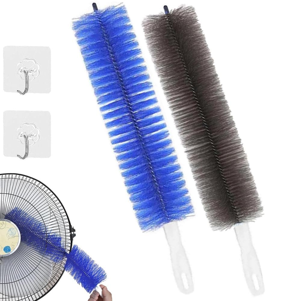 2Pcs Flexible Fan Dusting Brush(Non-Disassembly Cleaning),Bendable Multi Purpose Crevice Brush,Microfiber Dust Collector,Reusable Dust Remover for Fan Blind (Blue+Grey)