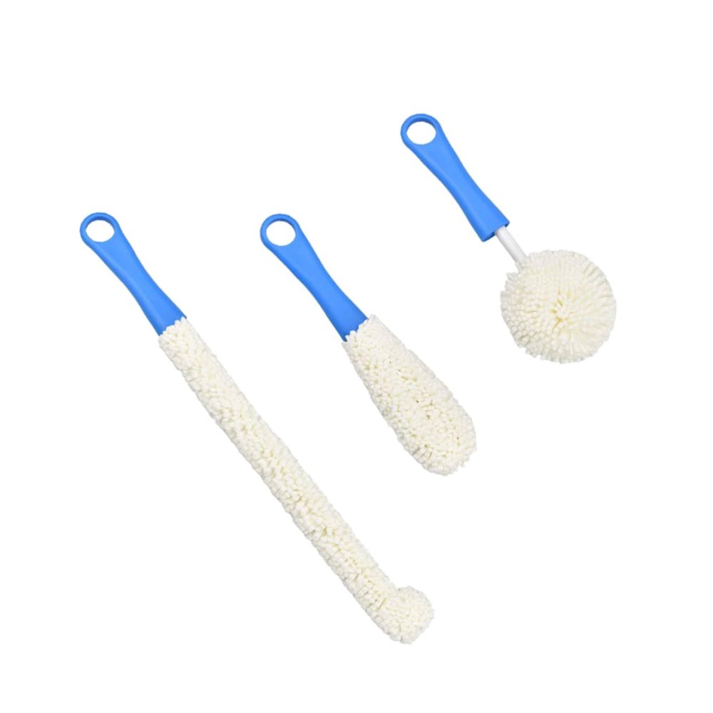 HAPINARY Multipurpose Cleaning Brush Set 3pcs with Bendable Blue Handles for Wine Glasses, Bottles, Decanters Household Cup and Jar Cleaning Tools, Stemware and Coffee Maker Scrubbers