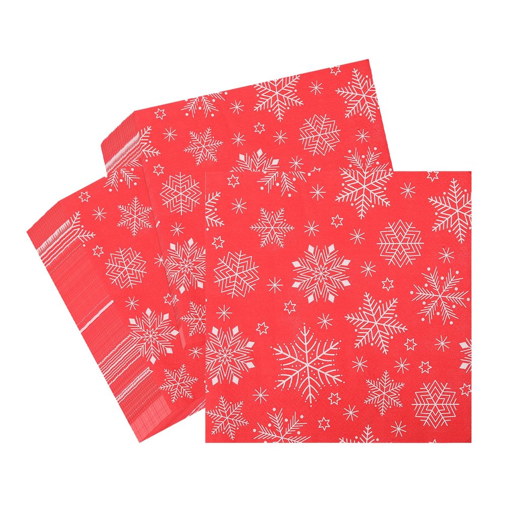 WedDecor 13-Inch White Snowflake Design Red Paper Napkins  2-Ply Disposable Christmas Serviettes, Seasonal Tableware & Party Supplies for Banquets, Buffets & Festive Events  Pack of 100