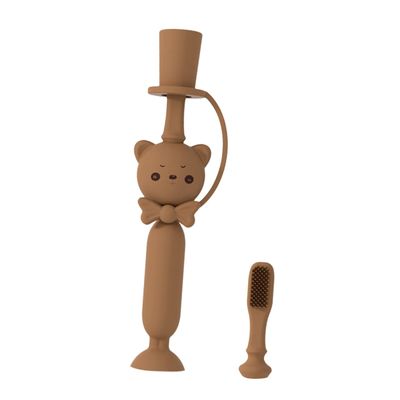 ORFOFE Manual Toothbrush for Toddlers Oral Cleaner Newborn Silicone Toothbrush Fine Craft Bear Pattern Handle Random Color