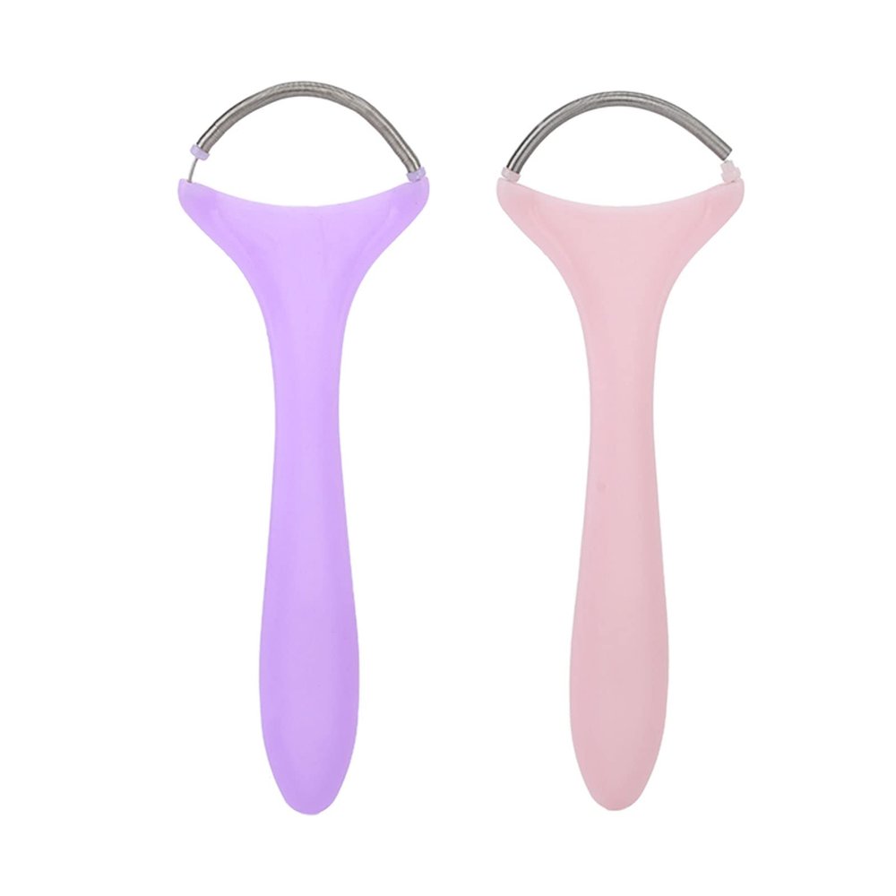 2pcs Spring Facial Hair Remover,Stainless Steel and Plastic Portable Threading Face Epilator for Women, Upper Lip Chin Cheeks Neck Mustache and Upper Lip Hair,in Pink and Purple