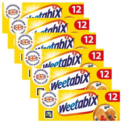 Breakfast Cereal Bundle with Weetabix Cereal (12 Biscuits) - 6 Pack | Whole Wheat Cereal with Added Vitamins & Iron, Suitable for Vegetarians.