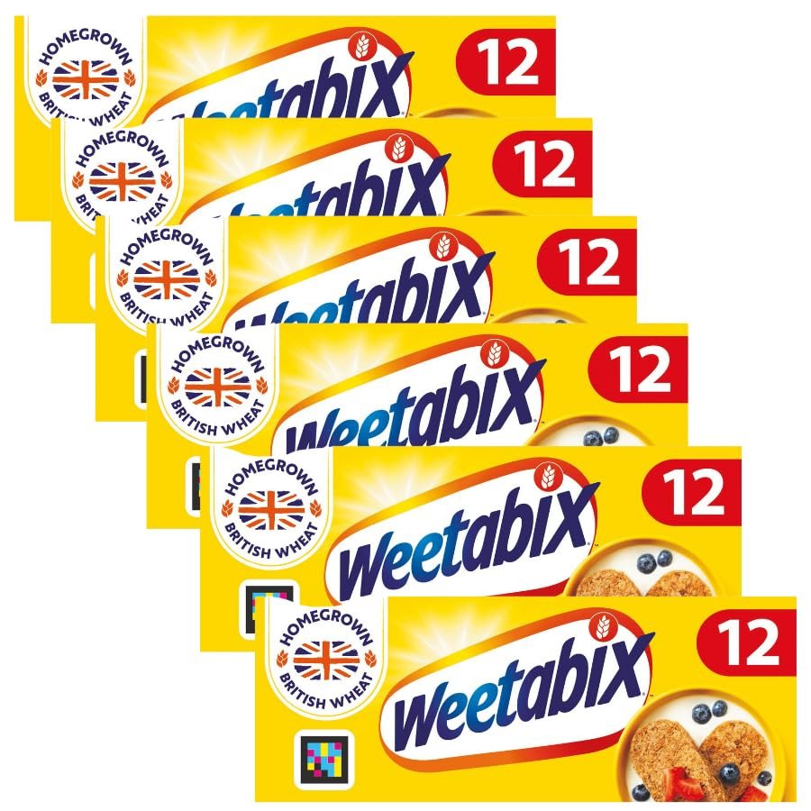Breakfast Cereal Bundle with Weetabix Cereal (12 Biscuits) - 6 Pack | Whole Wheat Cereal with Added Vitamins & Iron, Suitable for Vegetarians.