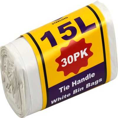 300 White Bin Bags 15 Litres Trash Bin Bags Bin Liners Garbage Bags Wastebasket for Kitchen Bathroom Office (10 Pack 300 bags Tie Handles)
