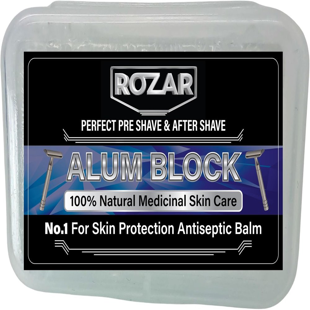 Natural Alum Block in Plastic Case (100 g./3.5 oz.) Aftershave Stops Minor Nicks & Cuts After Shaving - Antiseptic Astringent Soothing Solution for Shaving Razor Burn Relief