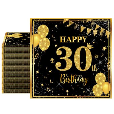 30th Birthday Decorations for Him 40PCS 30th Birthday Napkins Black and Gold Disposable Paper Beverage Napkins for Wedding 30 Fabulous Party Supplies