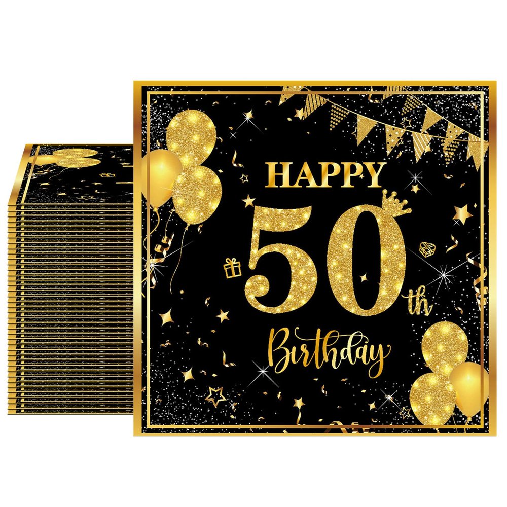 40PCS 50th Birthday Napkins Black and Gold 50th Birthday Decorations for Men Women Disposable Napkins for 50th Anniversary 50 th Birthday Wedding Retirement Party Decorations Supplies